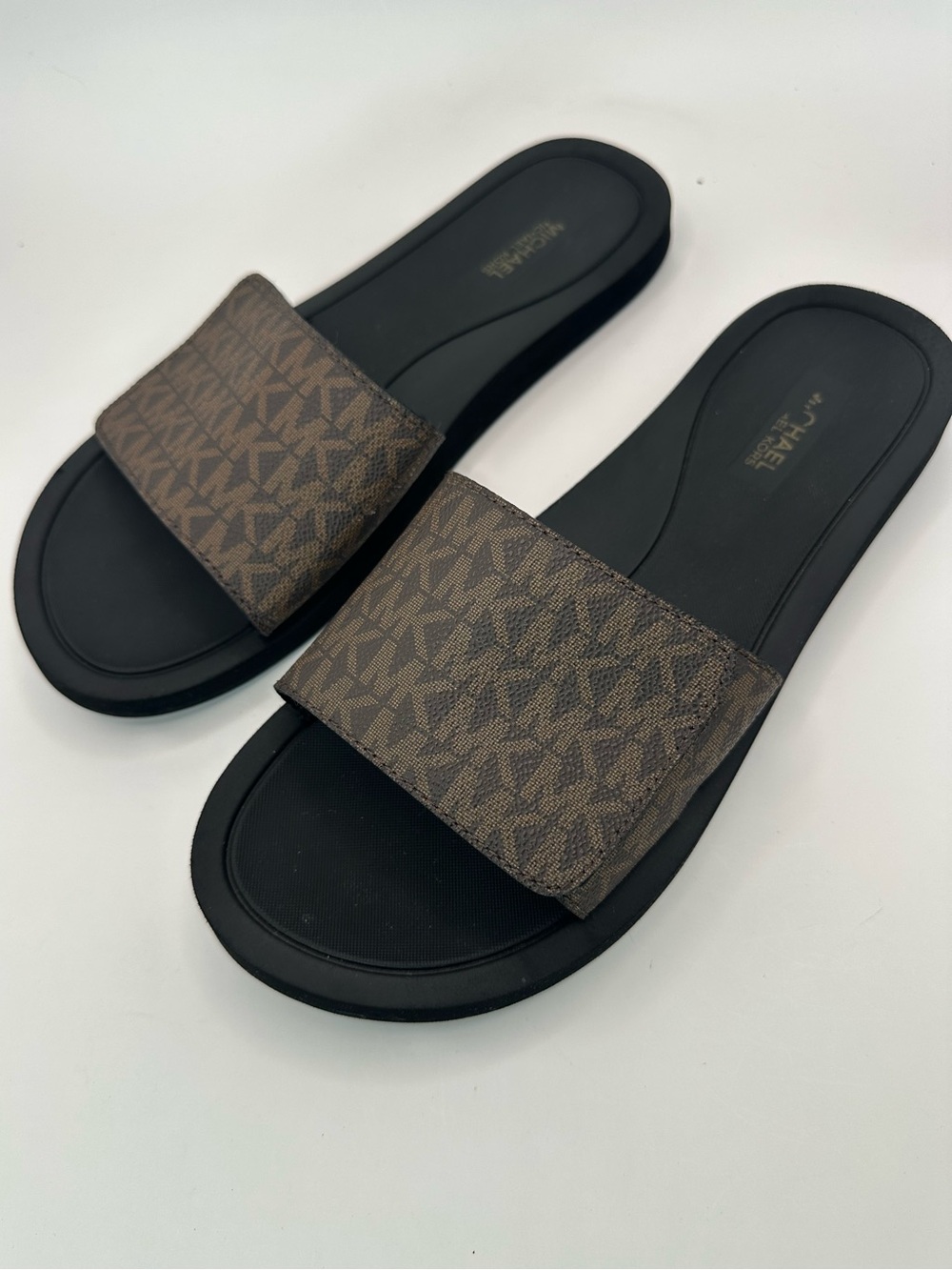 Michael Kors Brown and Black Logo Slide Sandals